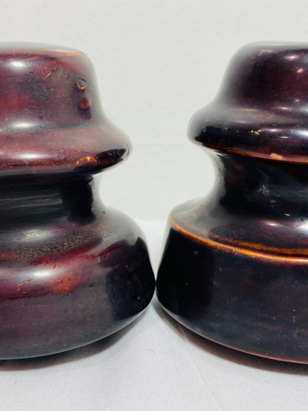 (2) VNTG Insulators 3.5" Brown Glazed Porcelain Stepped Petticoat Profile, Chips